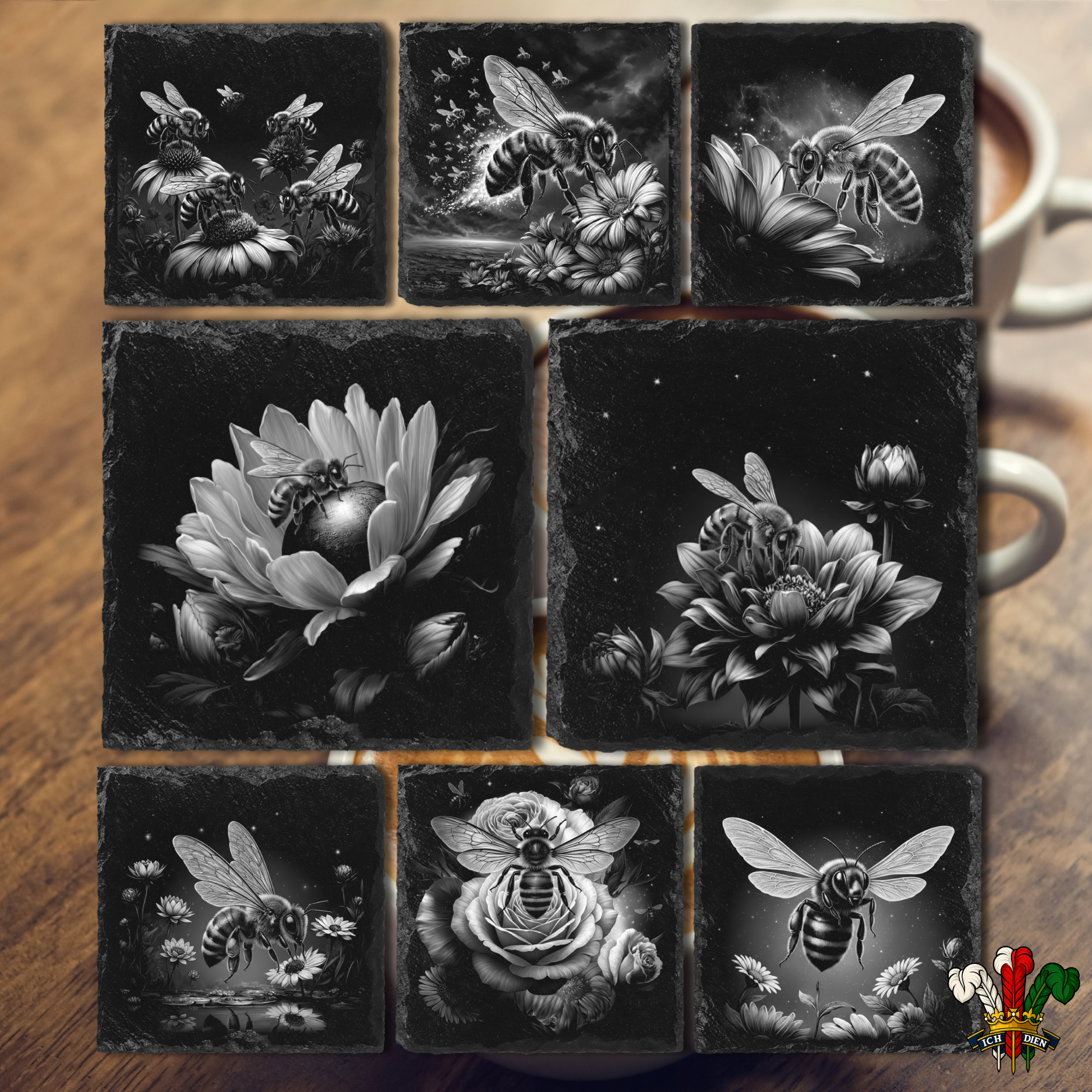 Honey Bee Engraved Slate Coasters