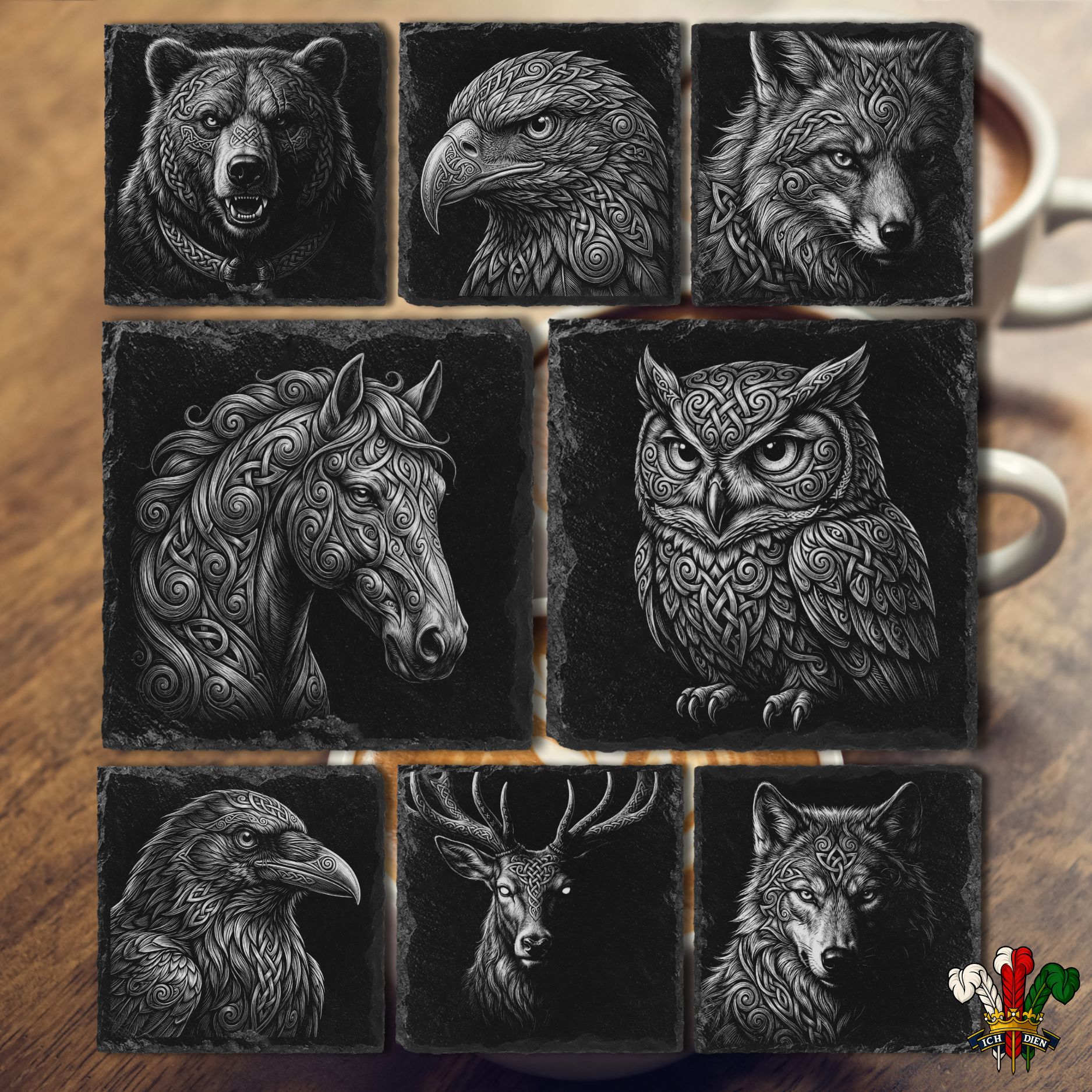 Celtic Animals Engraved Slate Coasters