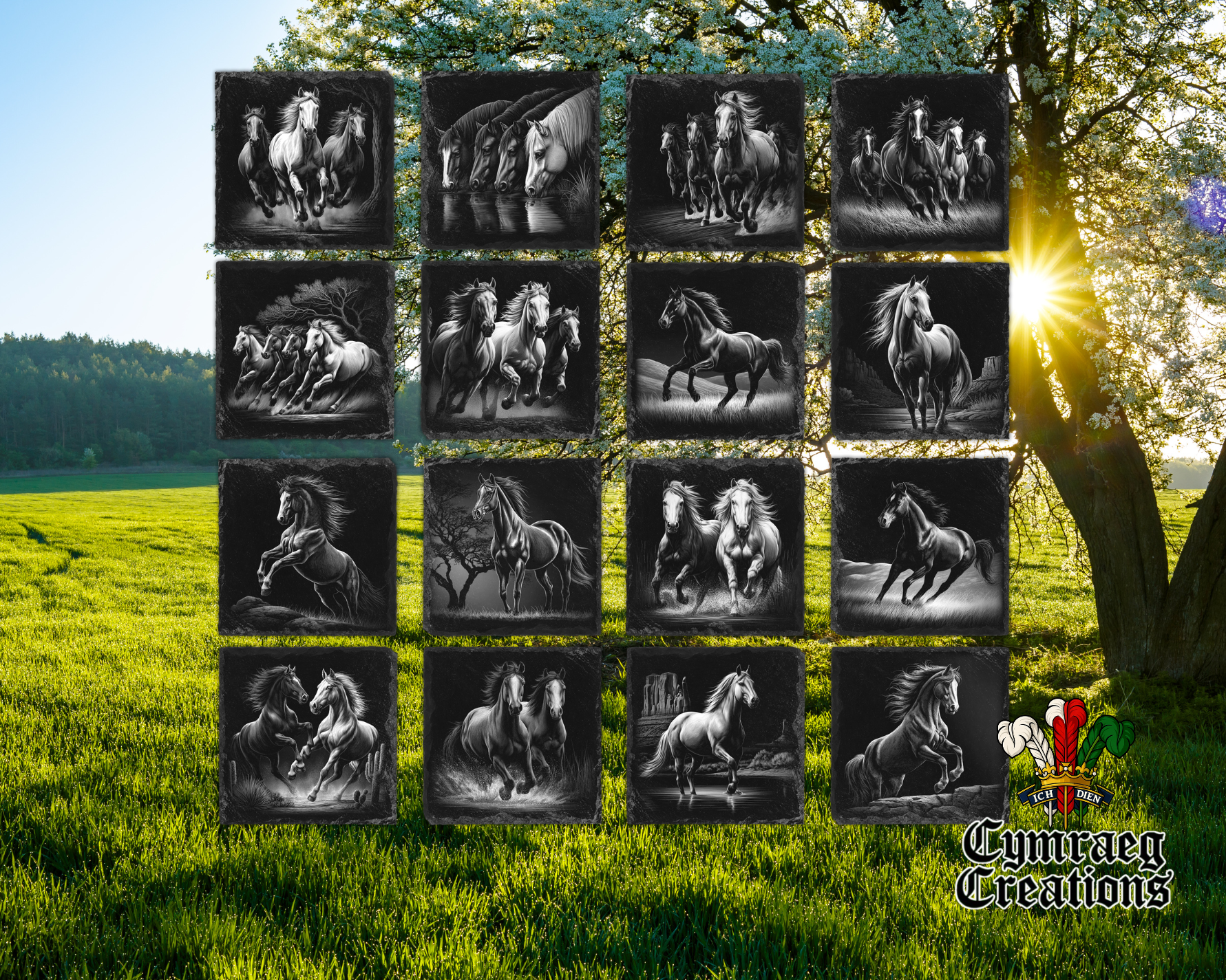 Wild Horses Slate Engraved Coasters