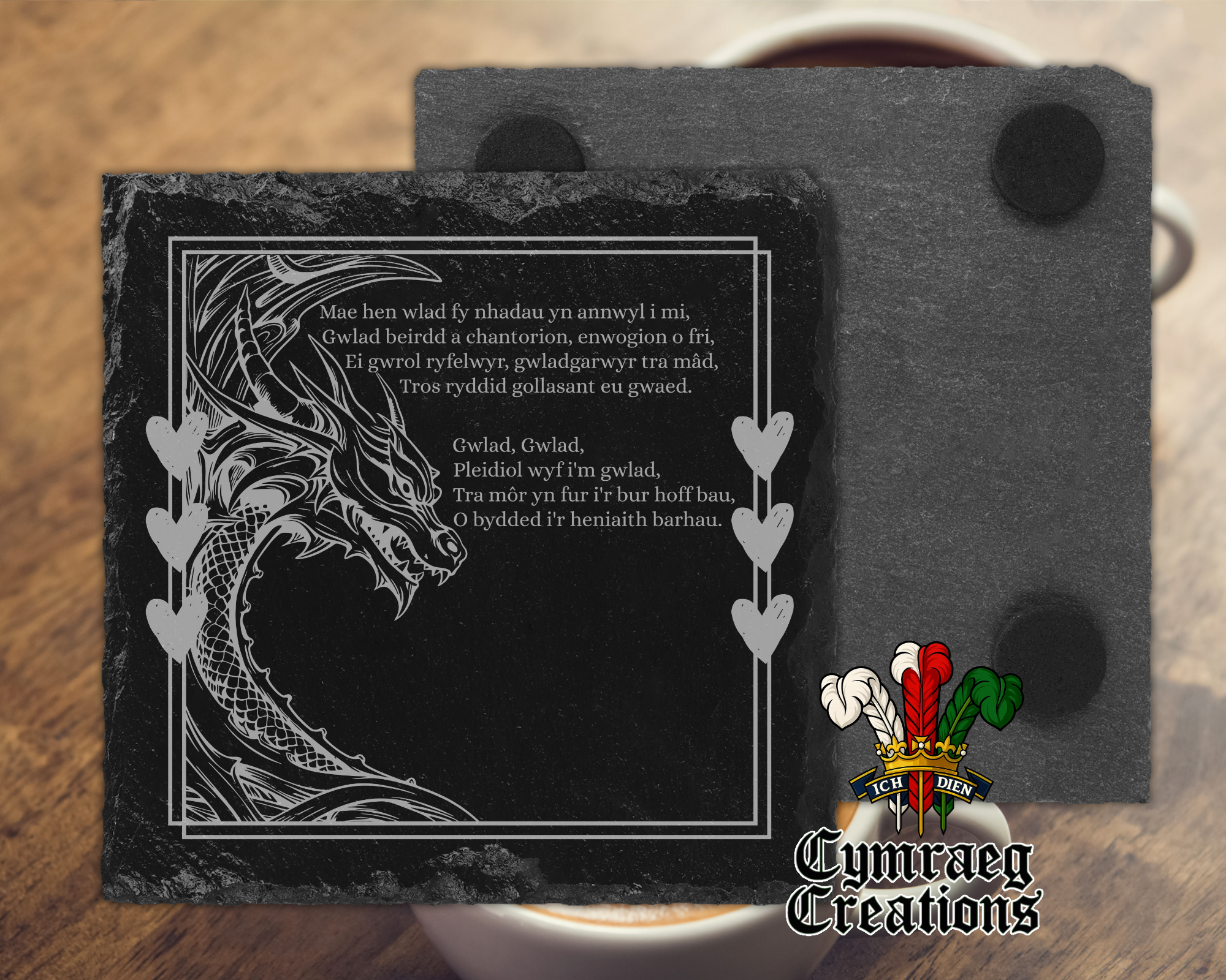 Welsh National Anthem Engraved Slate Coaster