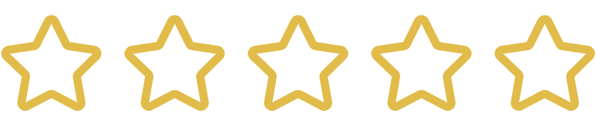 Five gold star outlines on a transparent background