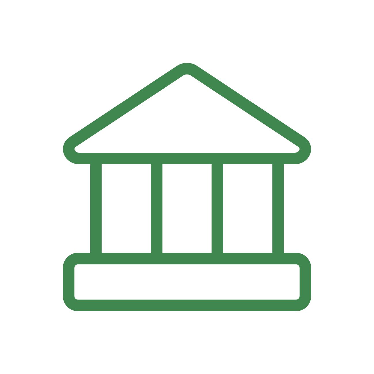 Icon of a green government or institutional building with columns and a triangular roof.