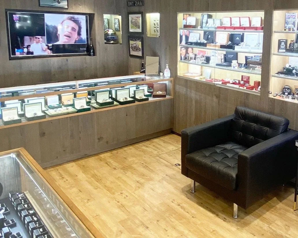 Interior of a watch showroom displaying curated collections