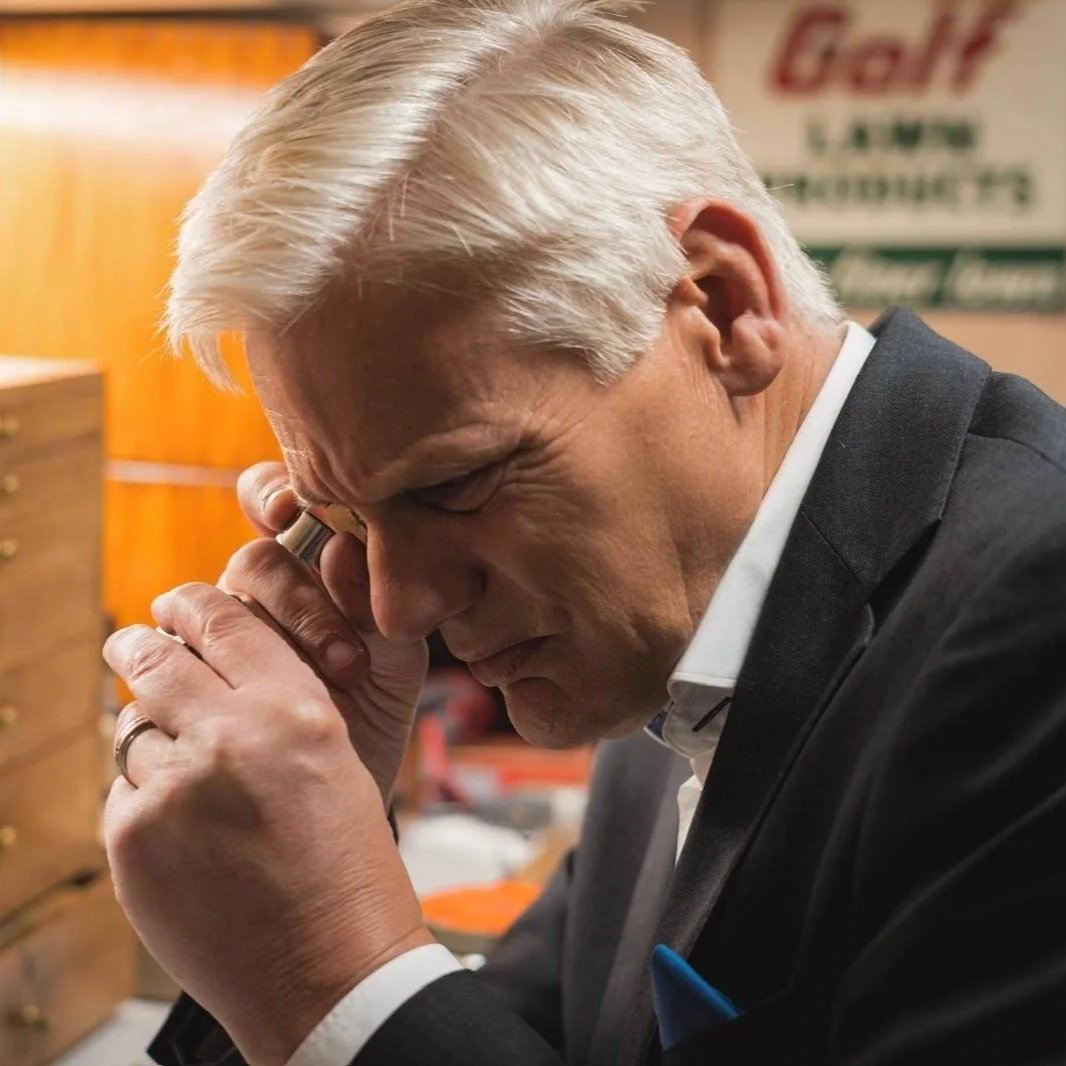 Watch valuation expert inspecting luxury timepiece