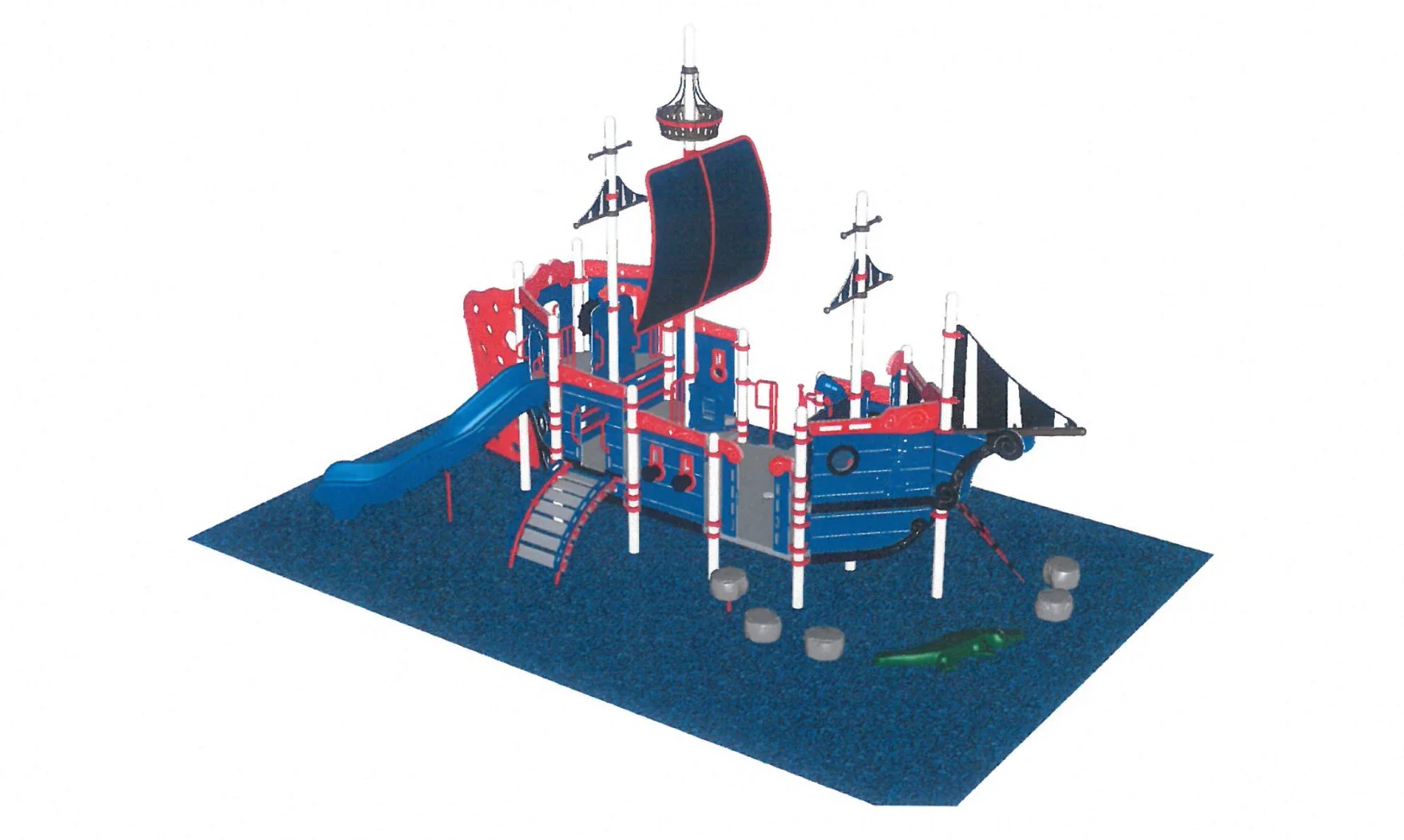 Rendering of playground in the shape of a pirate ship