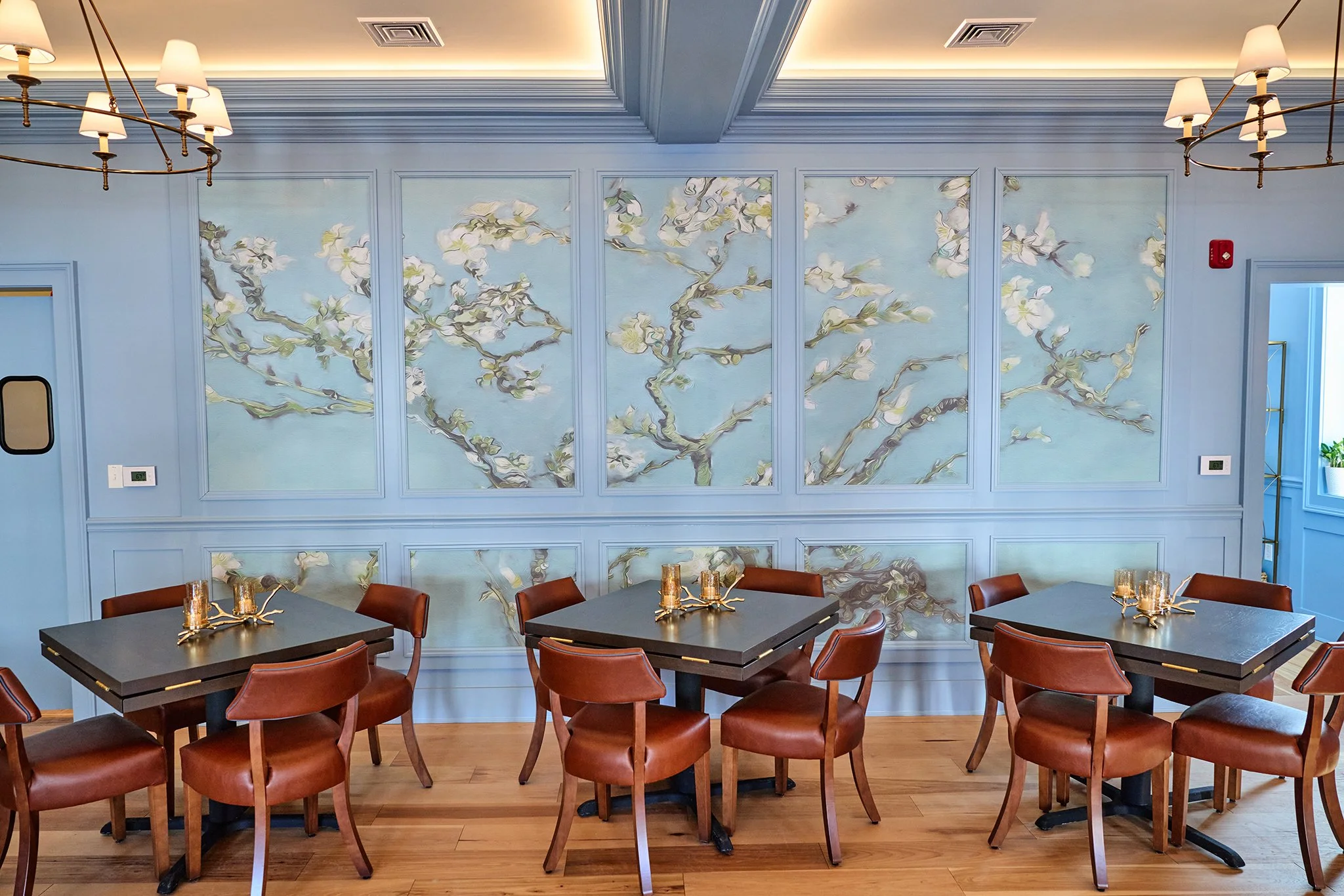 The Blue Room Casual Layout with Van Gogh Almond Blossom wall