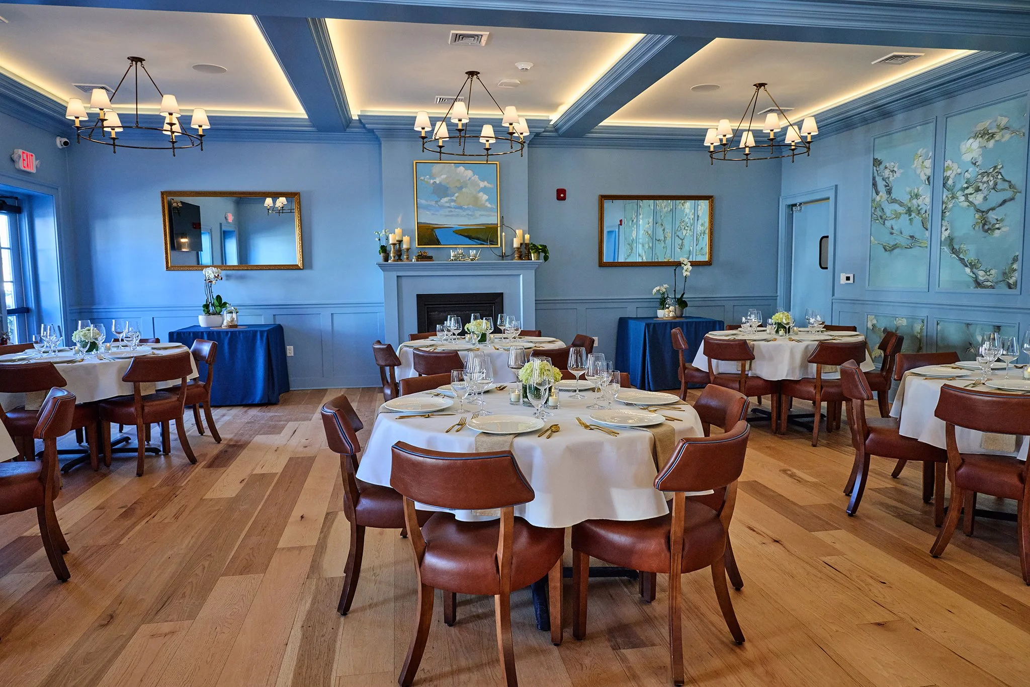 The Blue Room Fireplace with Dinner setting