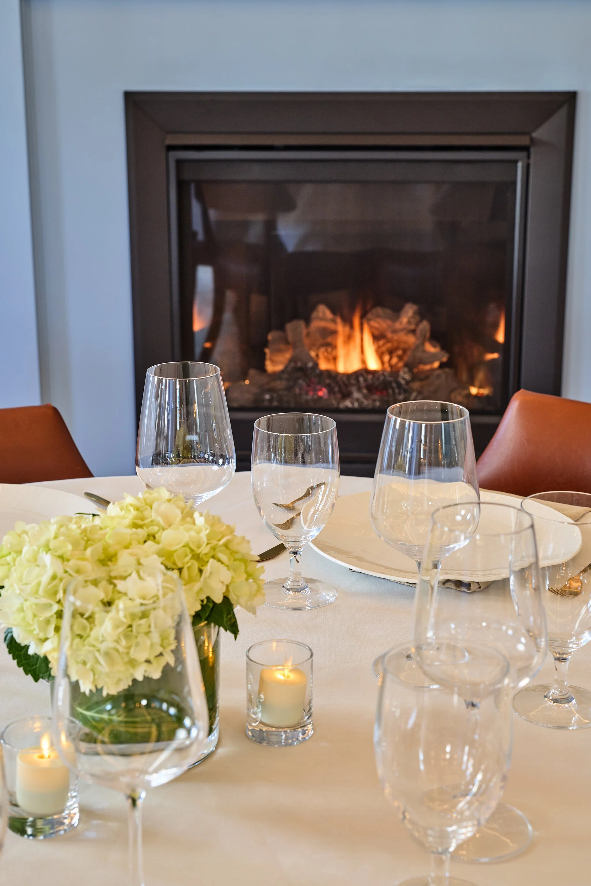 Blue Room Dinner by Fireplace