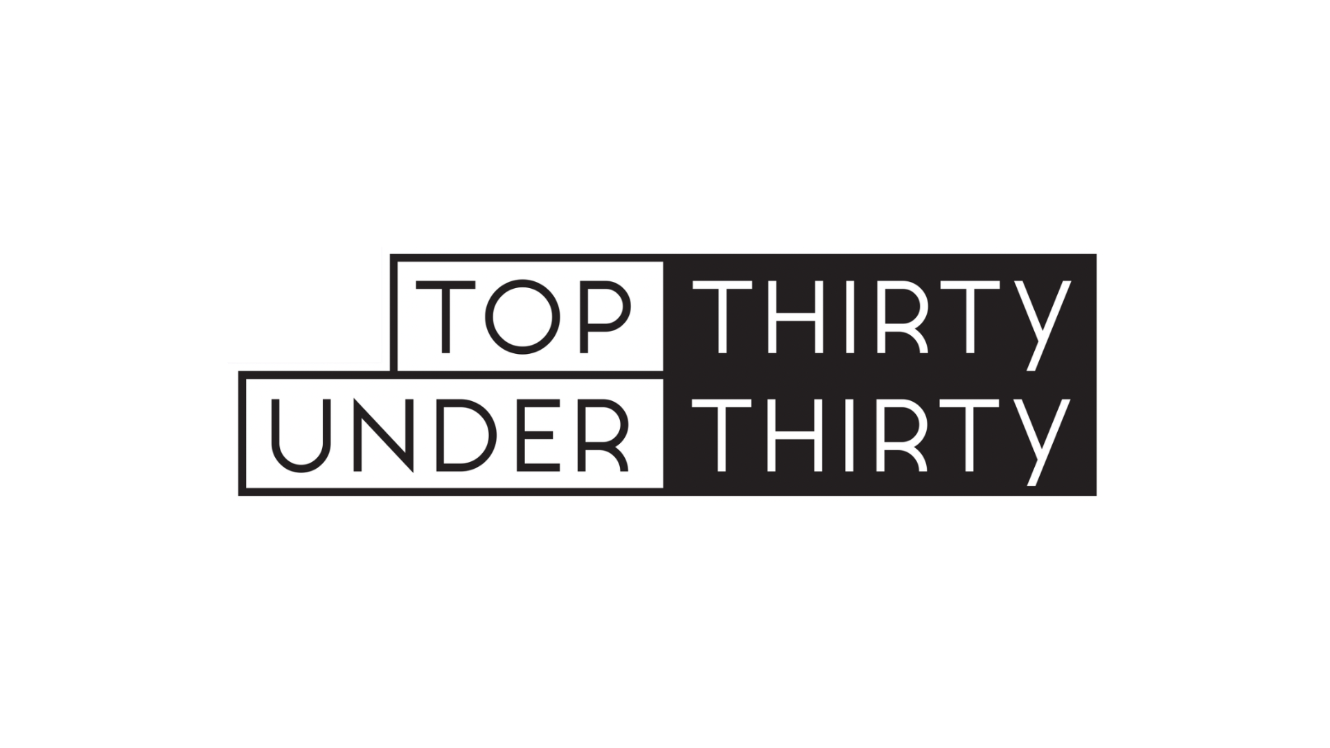 A graphic design with the phrase "Top Thiry Under Thiry" in black and white text boxes, arranged in a staggered fashion.