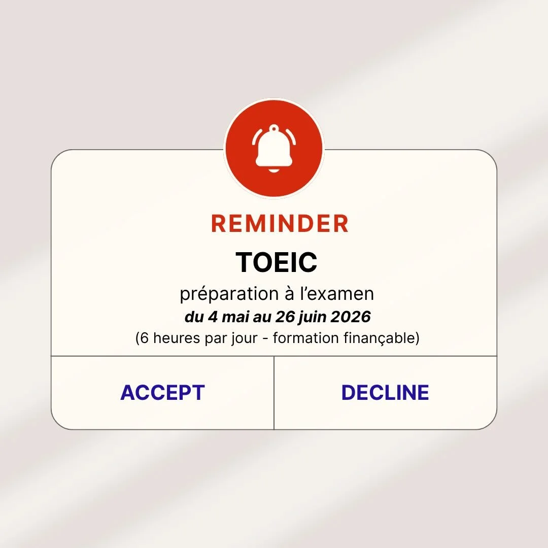 🆕 Prochaine formation 
Pr&eacute;paration &agrave; l&rsquo;examen du TOEIC 
Dates : 4 mai au 26 juin 
👉 Formation finan&ccedil;able 👈
7 places restantes 
Contactez nous pour plus d&rsquo;informations 📨 
#Marseille #TOEIC