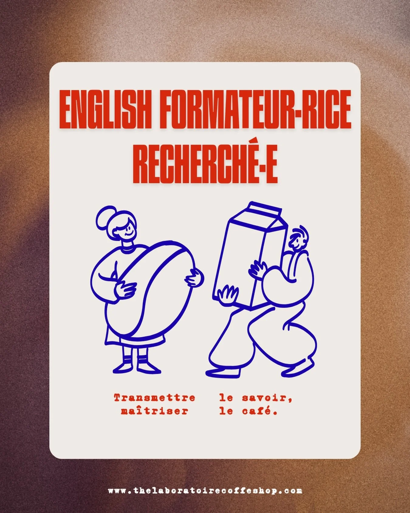 Nous cherchons encore une personne pour rejoindre l&rsquo;&eacute;quipe.
Contacte-nous par email (thelaboratoire13@gmail.com) si tu es :

&bull;⁠ ⁠Formateur&middot;rice en anglais (auto entrepreneur/NDA)
&bull;⁠ ⁠Formateur&middot;rice barista
&bull;⁠