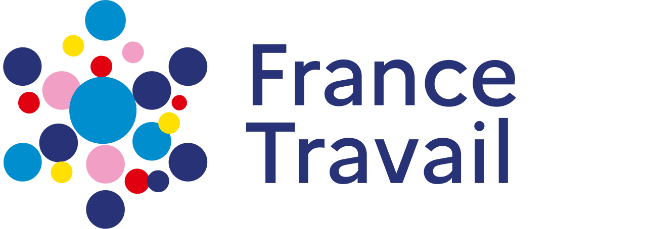 Logo with colorful circles and the text "France Travail".