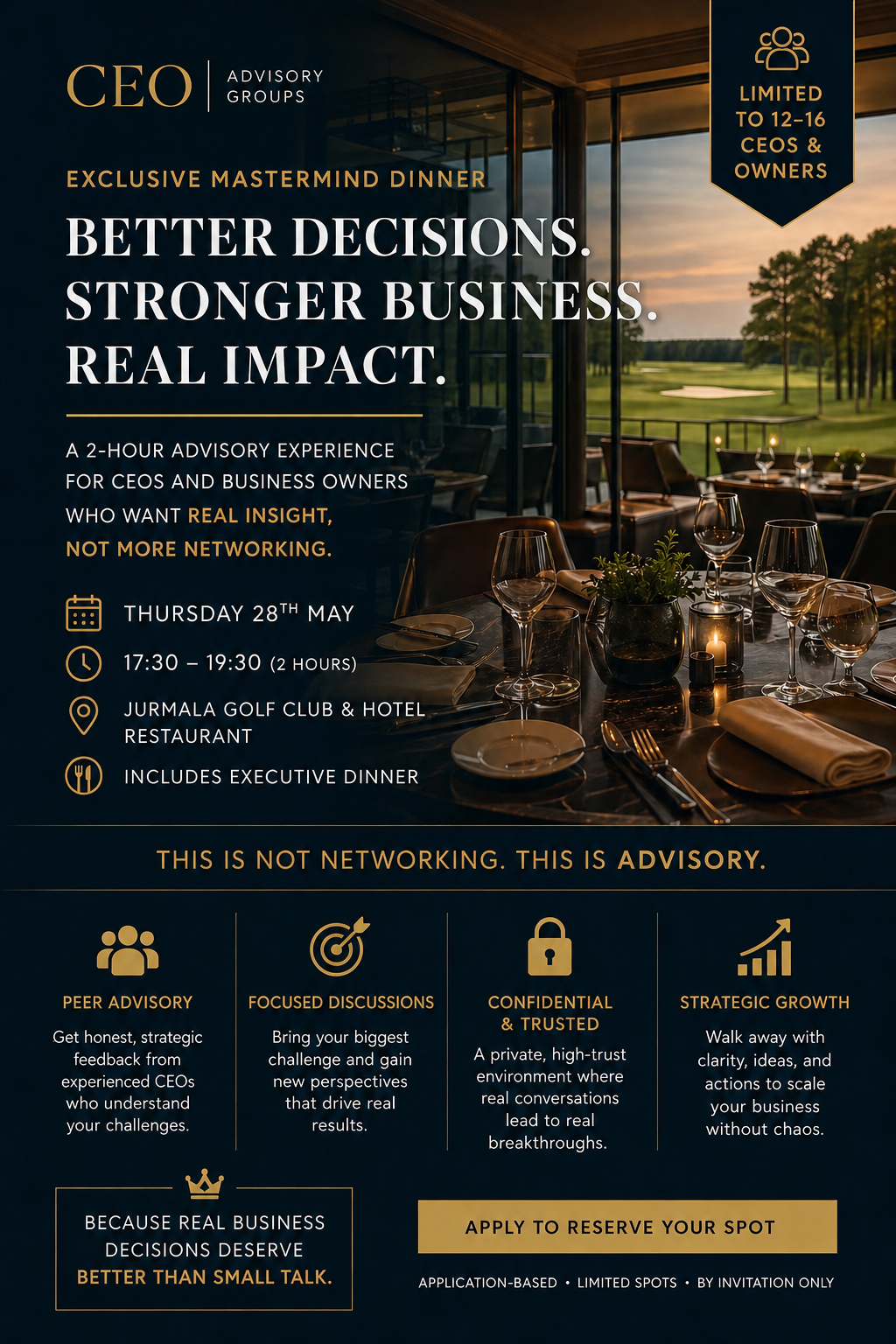 Executive Mastermind Dinner Hosted by CEO Advisory Group Board, Riga