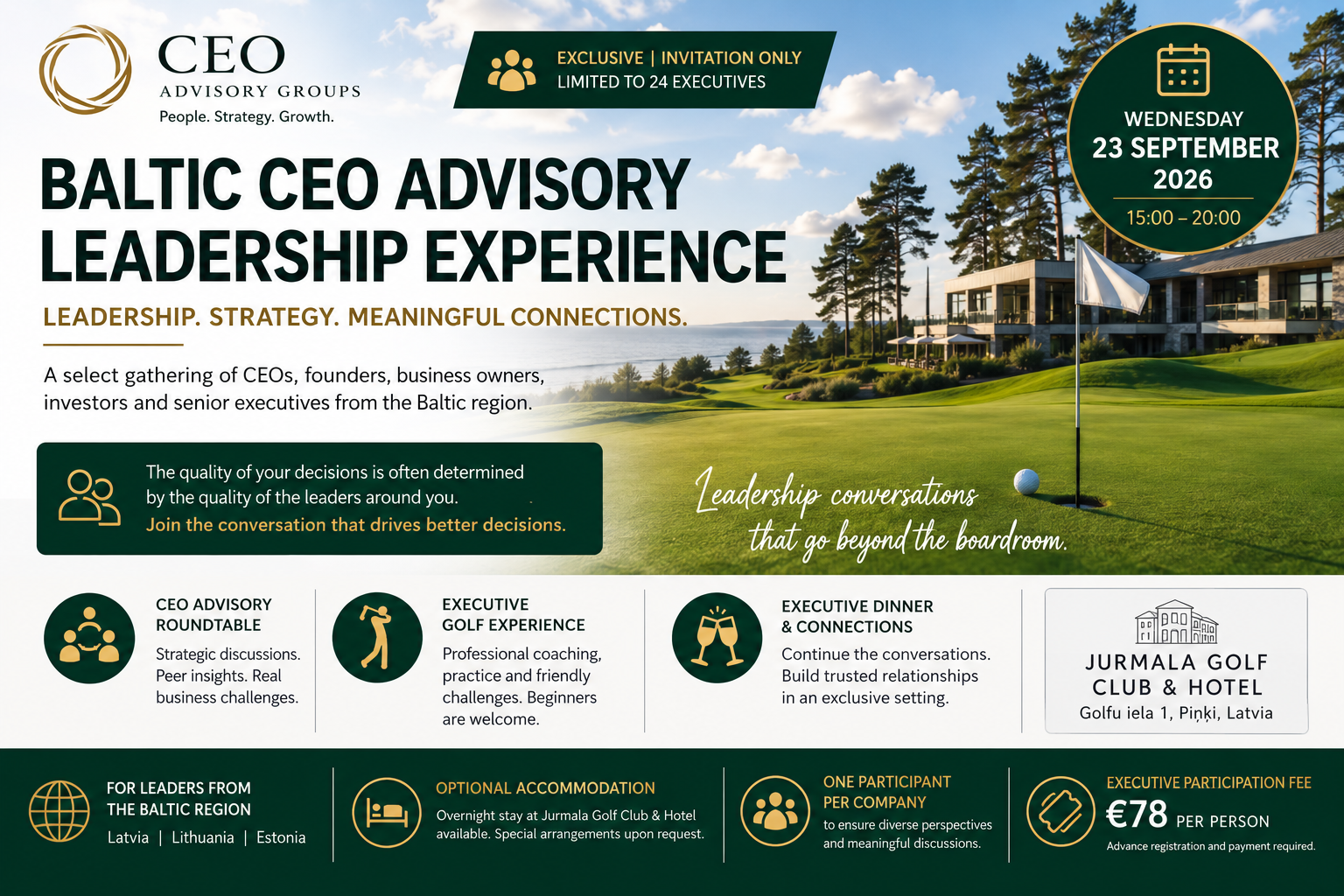 CEO Advisory Leadership Experience Baltic over Golf