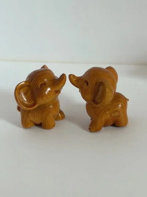 Tiny 1'' Hand-Carved Wooden Elephant Pair – Symbol of Luck & Love