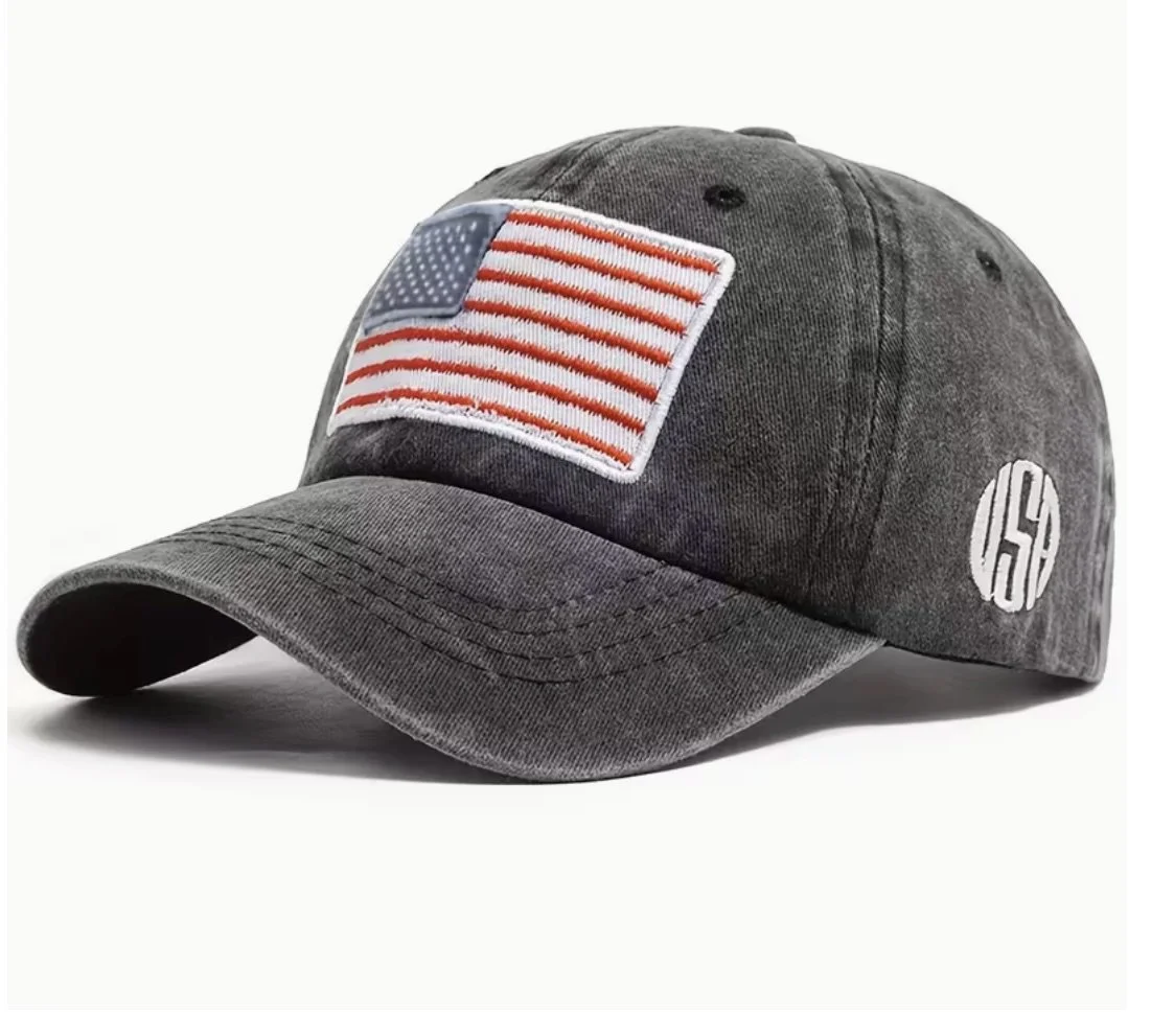 Vintage USA Flag Baseball Cap - Embroidered Unisex Patriotic Distressed Adjustable Hat