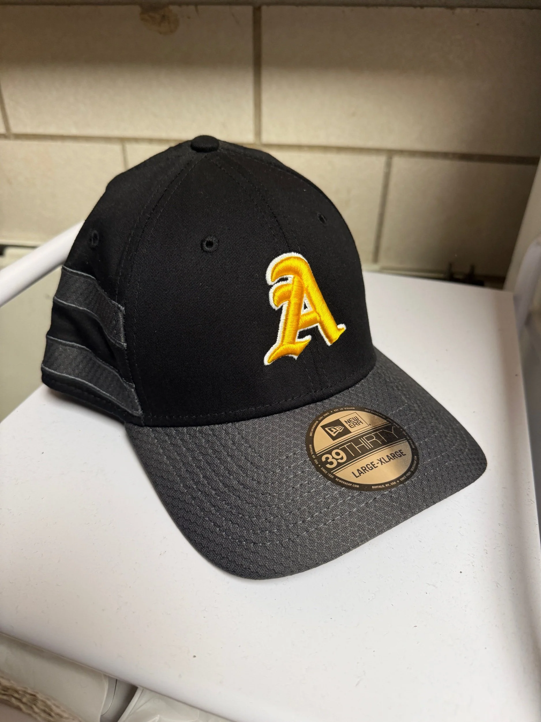 Black with Gray Stripe 'A' Fitted Hat