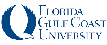 Logo of Florida Gulf Coast University featuring an open book and wave design
