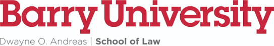 Logo of Barry University School of Law with red text and a gray tagline