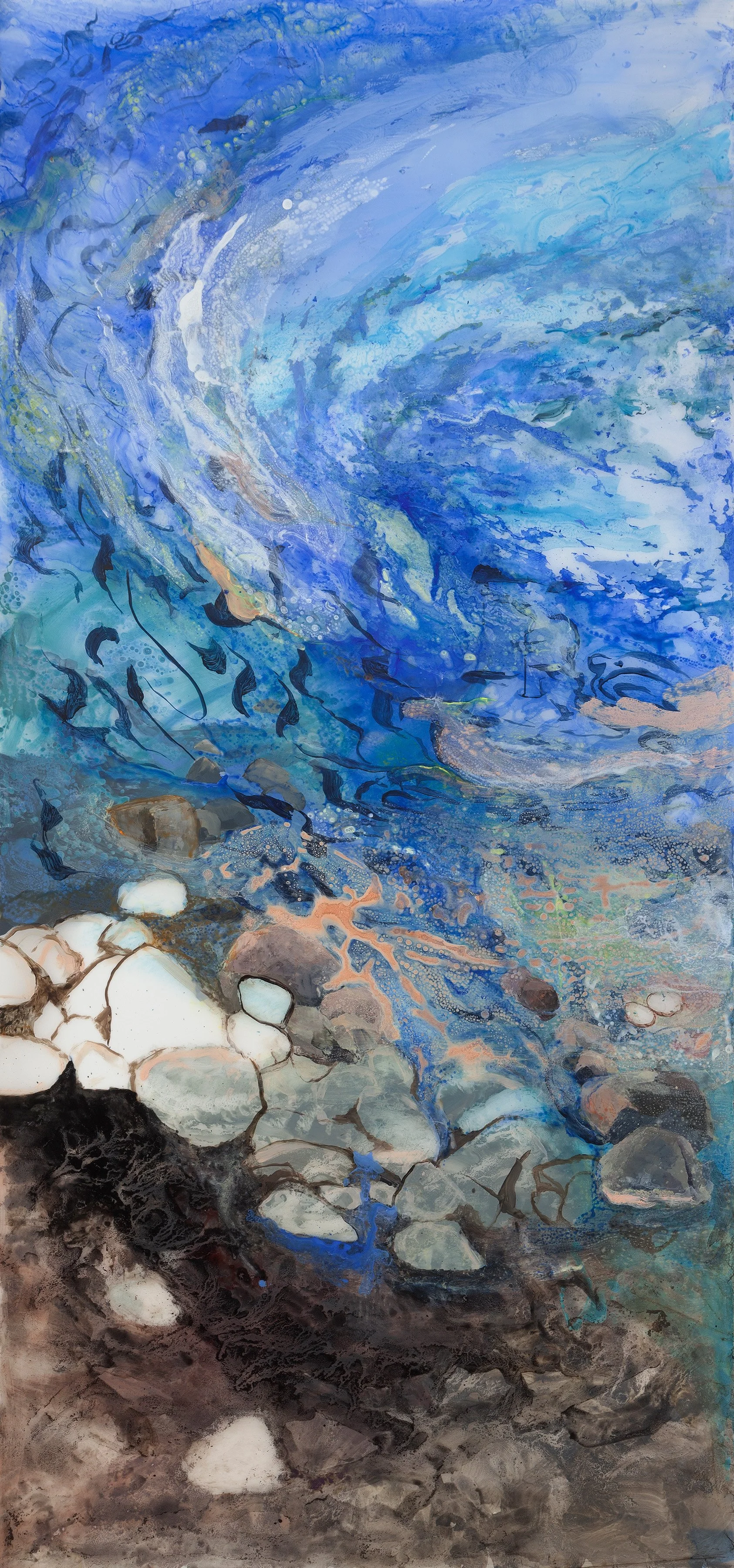 Subteranean Comings and Goings I. Acrylic on Yupo. 76” x 40”