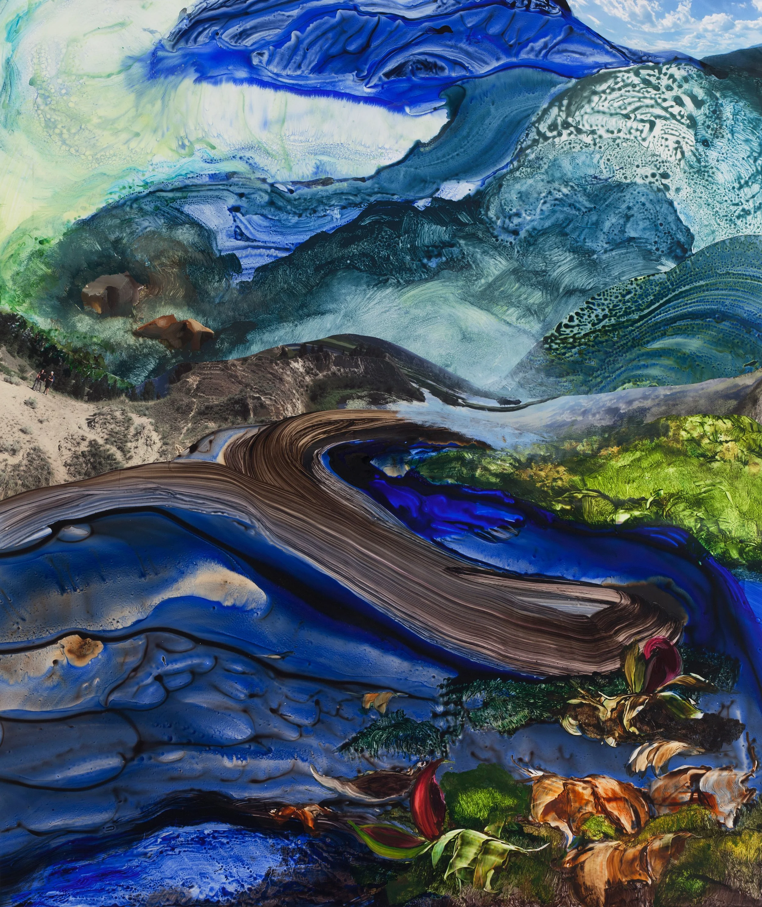 Merging Moments. Collage on Yupo. 51” x 43”