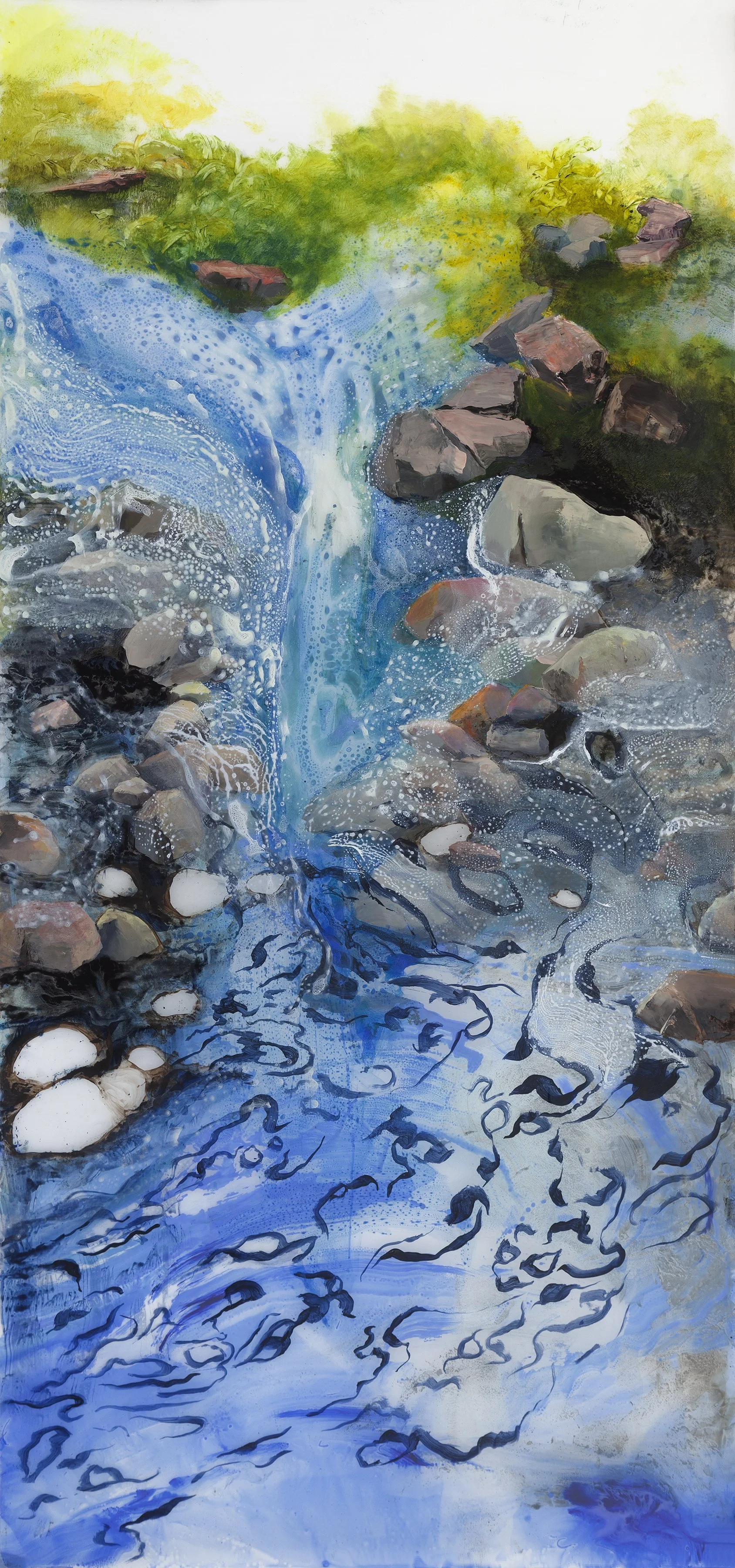 Subteranean Comings and Goings II. Acrylic on Yupo. 76” x 40”