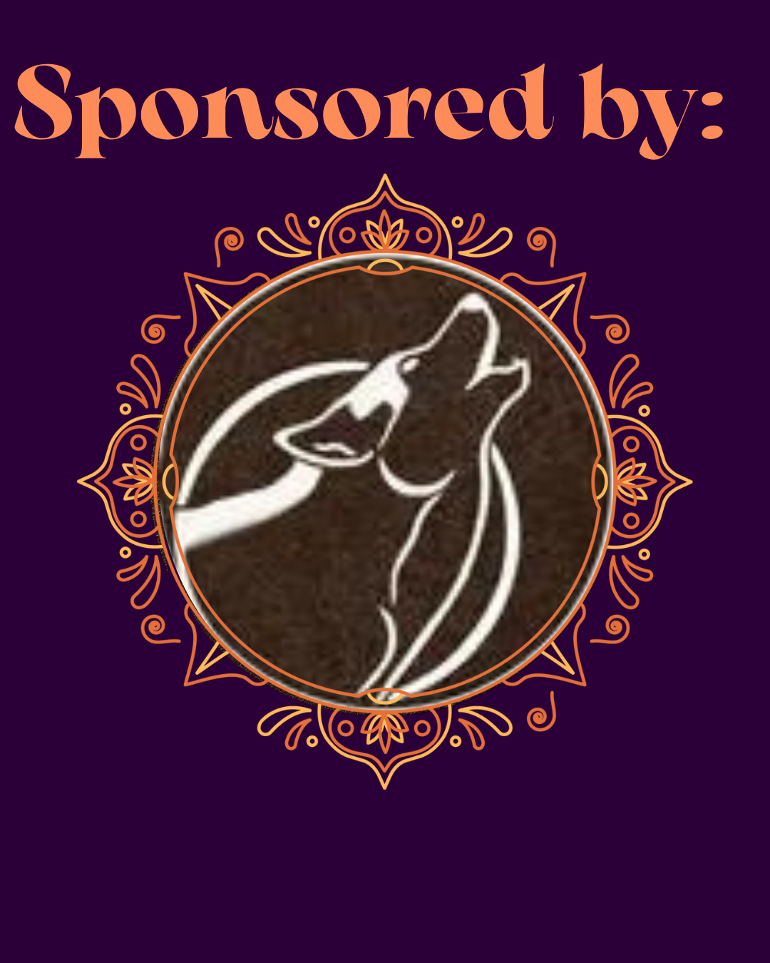 A logo with a mandala design surrounding a simplified line drawing of a hand holding a dog and a cat against a dark purple background, with the words 'Sponsored by:' at the top.