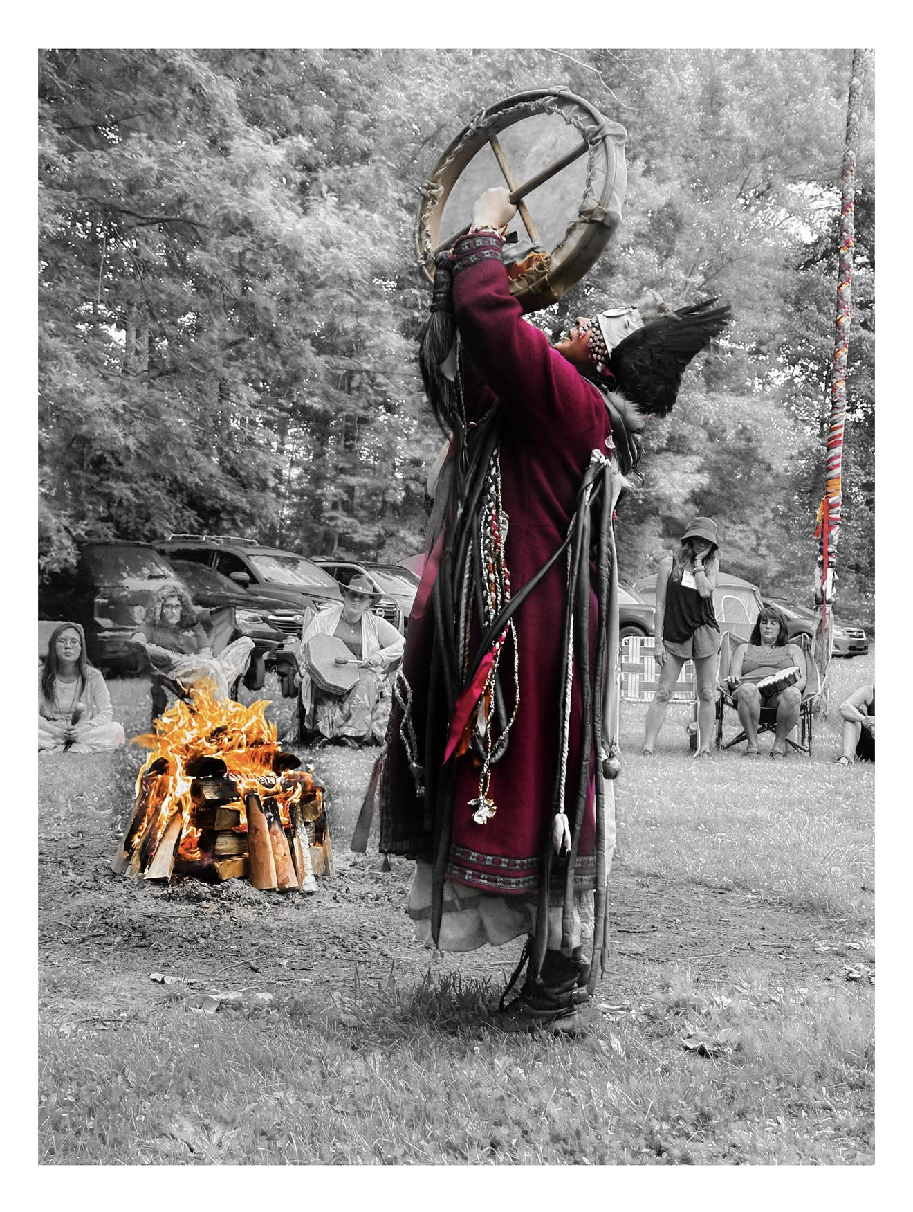Unura Kam holding ancestral kamlanie ritual for the Midwest Shamans Conference in Elyria, Ohio. 