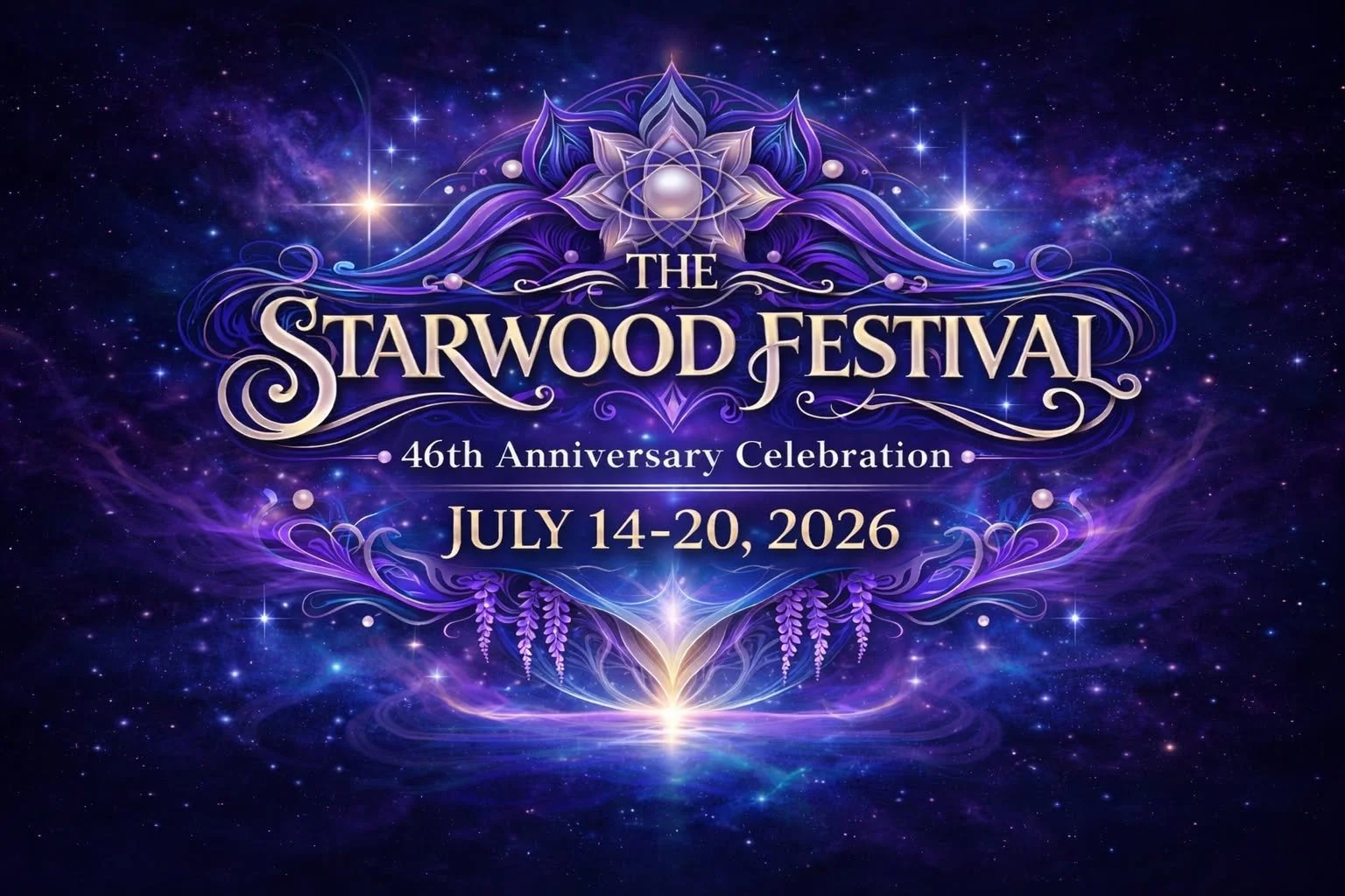 Design for the Starwood Festival 46th Anniversary Celebration, July 14-20, 2026, held in Pomeroy Ohio. Unura Kam presenting Friday, July 17th.