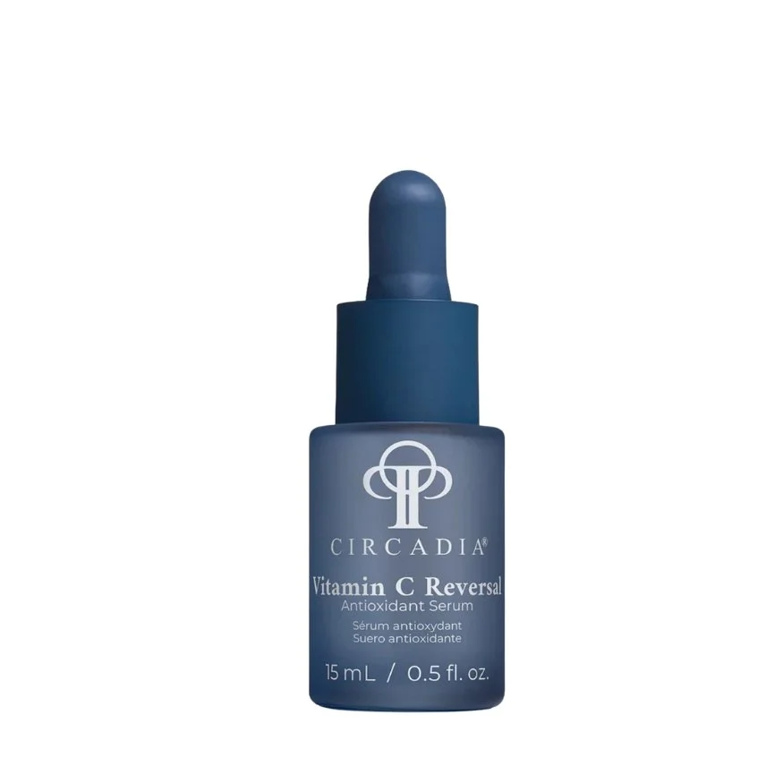 A blue dropper bottle of Circadia Vitamin C Reversal Antioxidant Serum, 15 mL/0.5 fl oz.