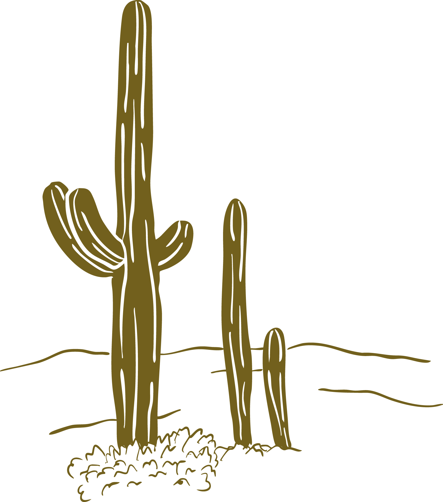 A drawing of a cactus with multiple arms and a small flower on top, set against a black background  for garden and landscaping brand in Calgary
