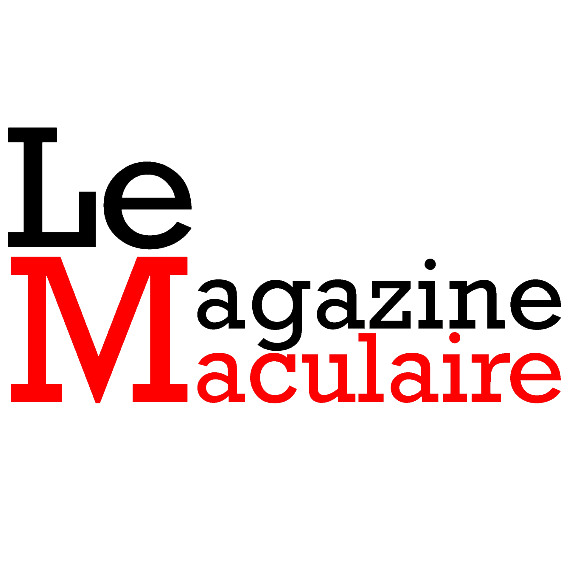 Logo de Le Magazine Maclaire avec les mots en noir et rouge, une grande lettre M rouge en arrière-plan.