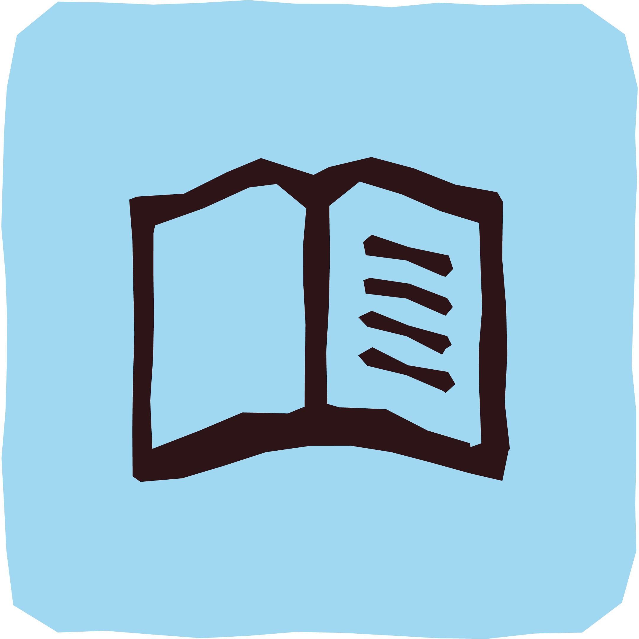 Une icône d'un livre ouvert de couleur marron sur un fond bleu clair.