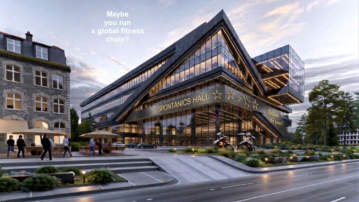 The embodiment of a modern multidisciplinary sports complex called SPONTANICS HALL in the midst of dense urban development. The motto: "Unleash the Power!". The stars symbolize the participants.