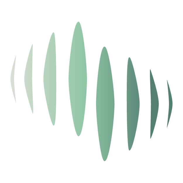 Abstract graphic with symmetrical, overlapping oval shapes in various shades of green, radiating outward in a wave-like pattern.