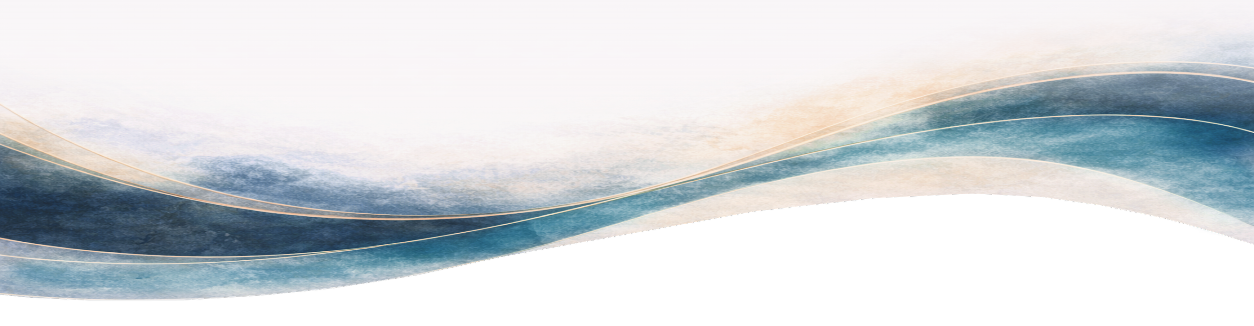 Abstract background with blue and white watercolor textures and wavy lines.