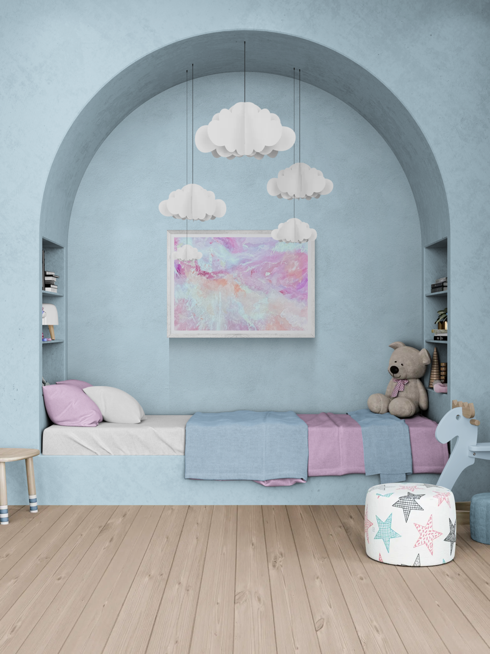 Pink abstract art Cool kids bedroom playroom.png