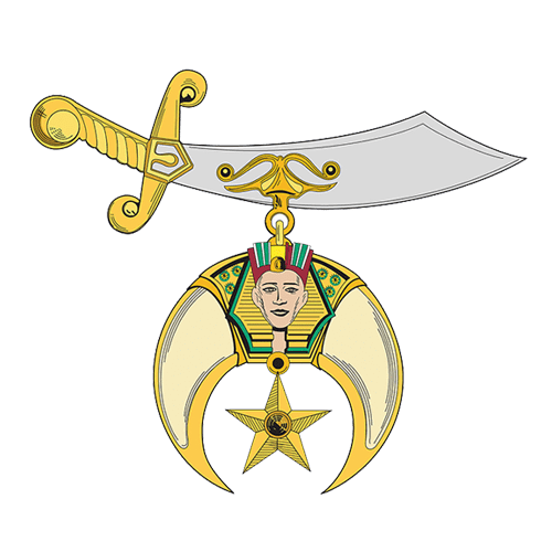 Illustration of a medal featuring a gold star, a woman's face, a cobra, and a sword.