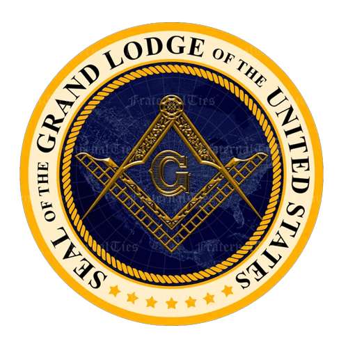 Seal of the Grand Lodge of the United States, featuring Masonic symbols and a blue background.