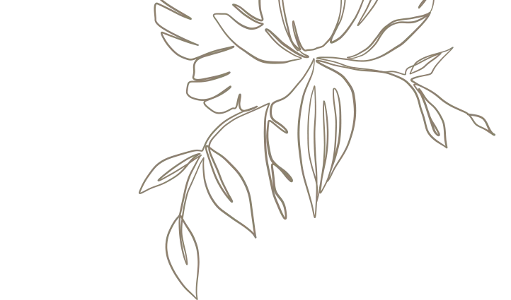 Line drawing of a flower with leaves on a black background.
