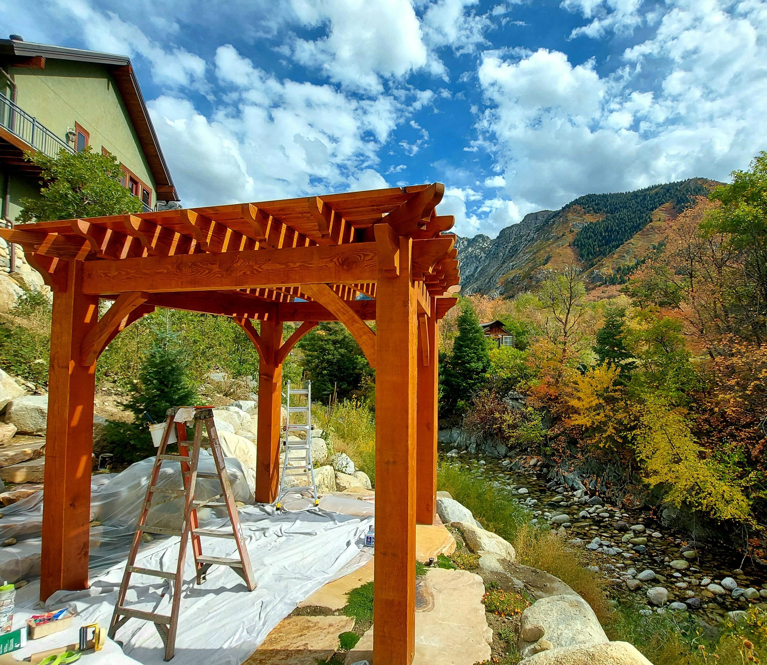 Wood pergola staining