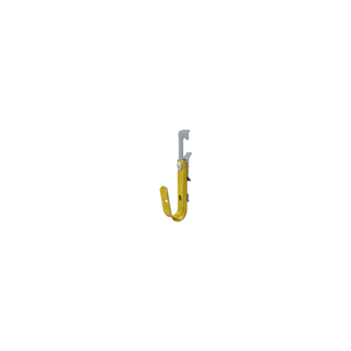 A single gold J hook on a white background