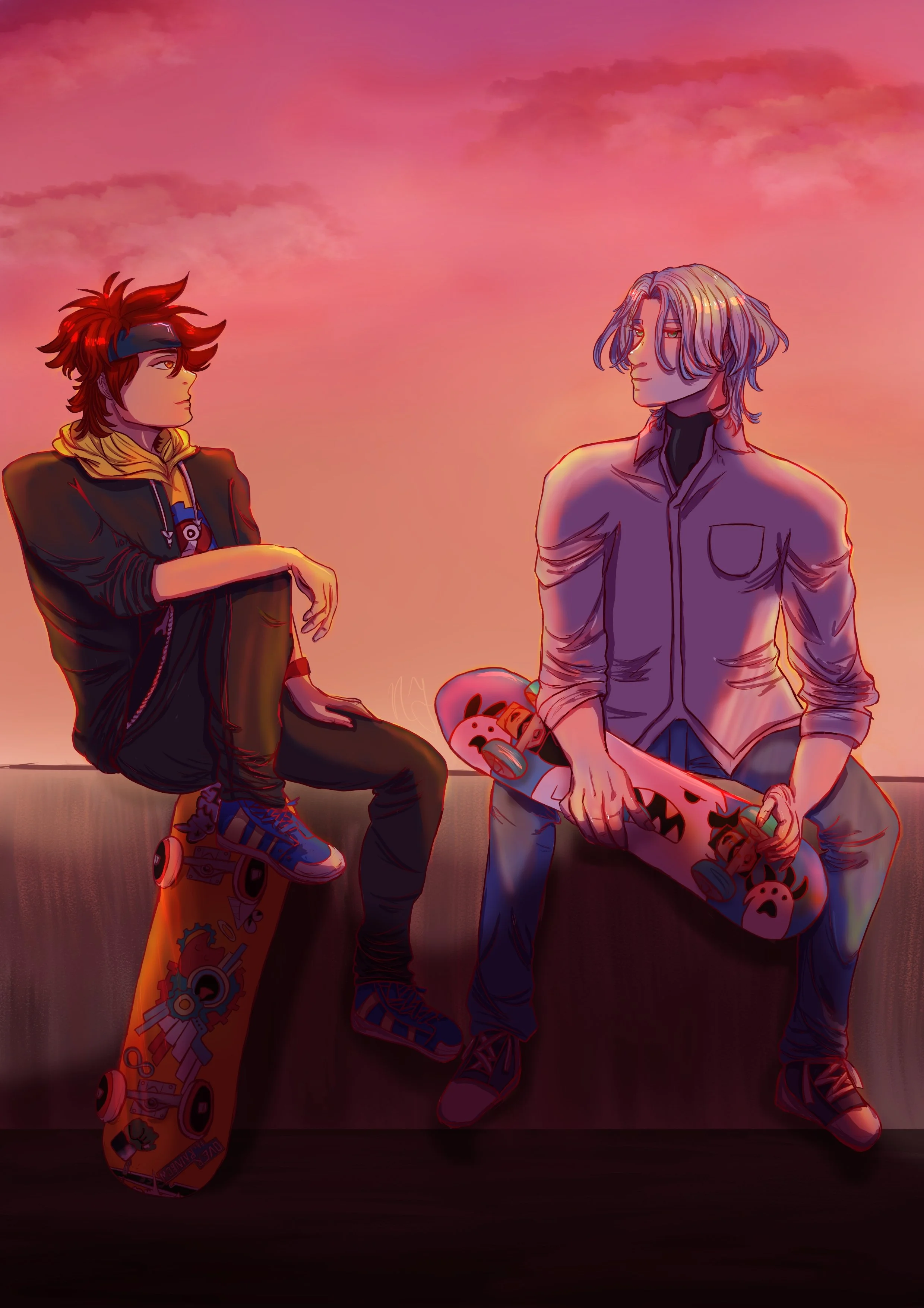 Drawing of Reki and Langa from an anime Sk8 the Infinity