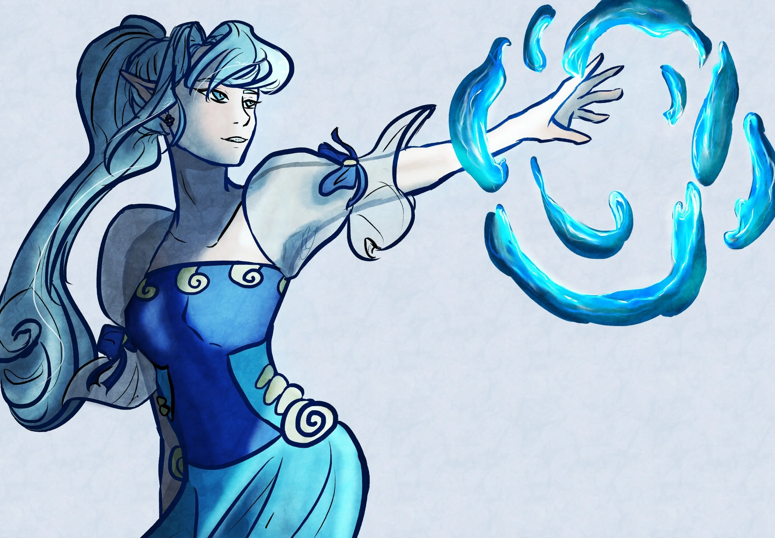 Concept Illustration of my original character Aerin's water magic