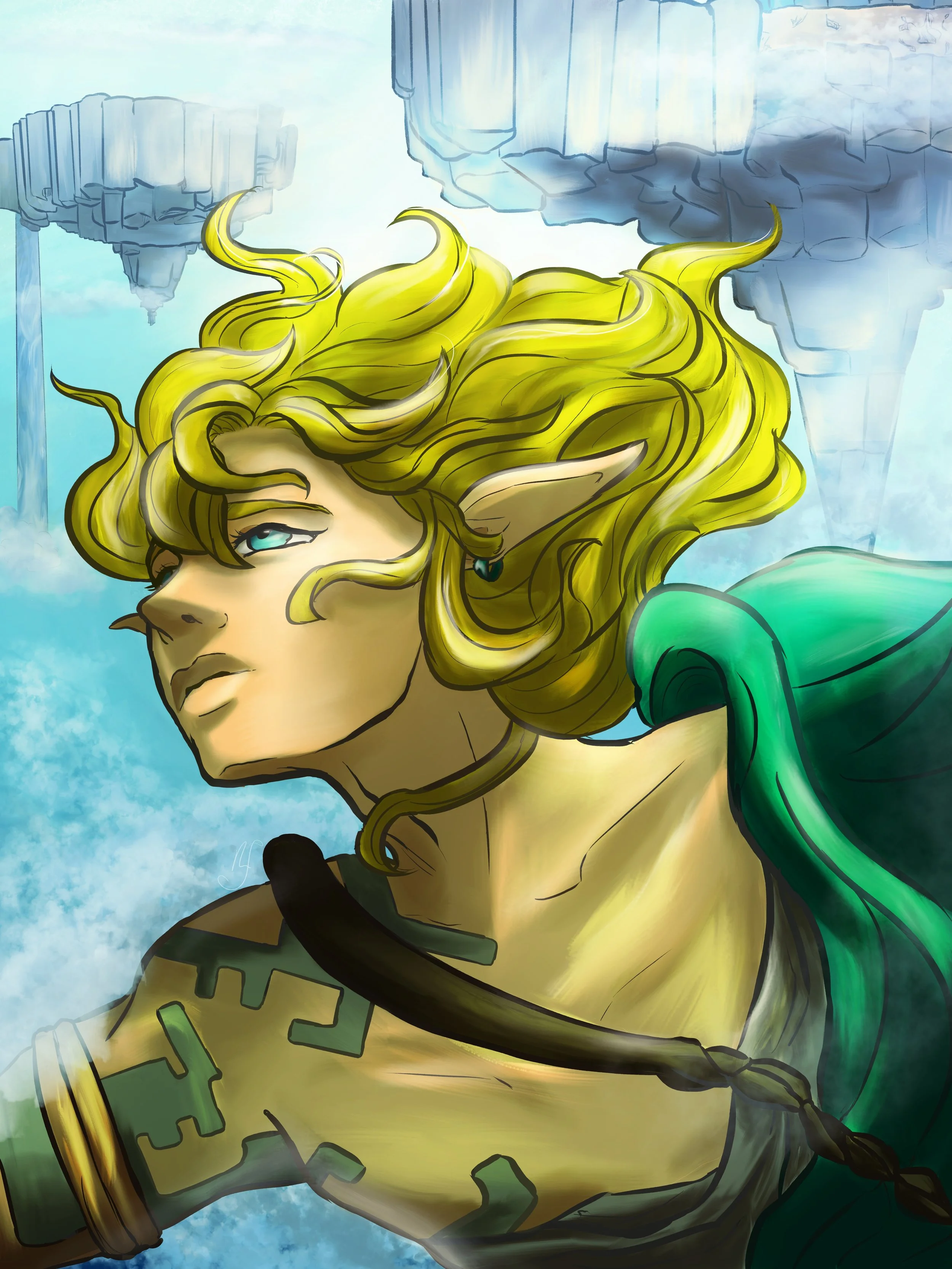 Drawing of Link, inspired by his Tears of The Kingdom look