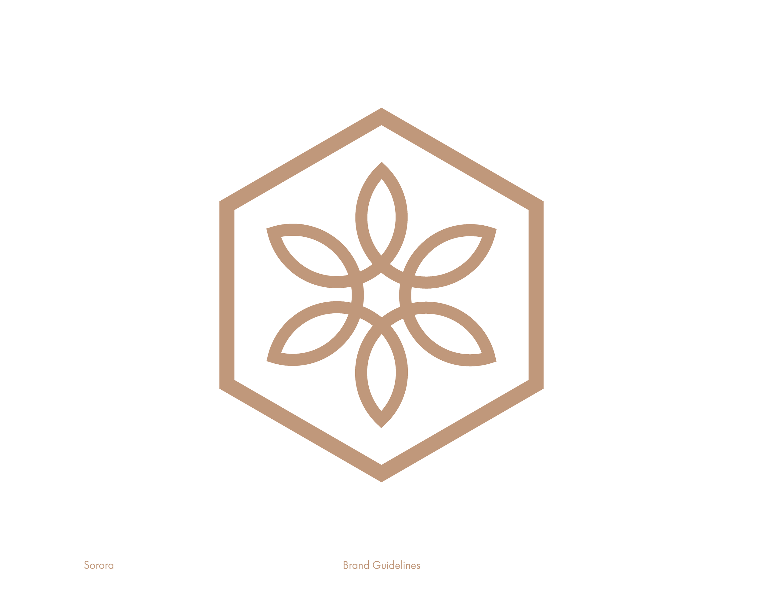 Sorora's Tertiary Logo with a hexagon outline containing a symmetrical floral design with six petals.