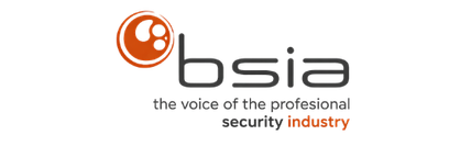 Logo of BSIA with a red circular icon resembling a shield or badge, accompanied by the text 'bsia' and the tagline 'the voice of the professional security industry'