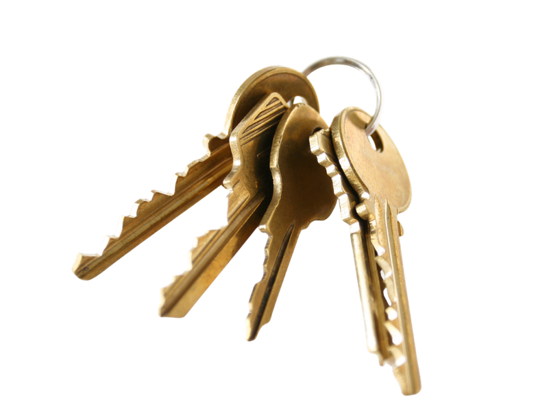 a few gold keys, on a keychain