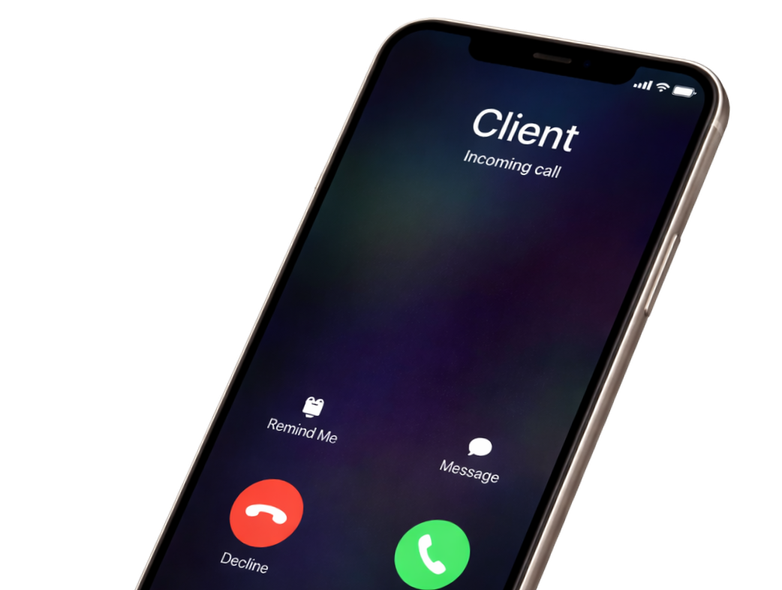 smartphone in hand, showing an incoming call