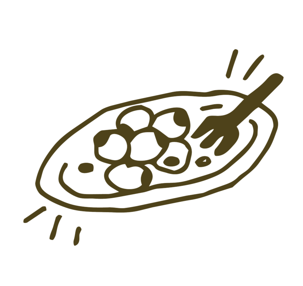 Illustration of a plate of food with a fork, possibly pasta or a salad.